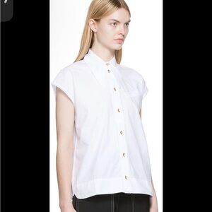 GANNI White Sleeveless Button-Up Shirt with Gold Accents